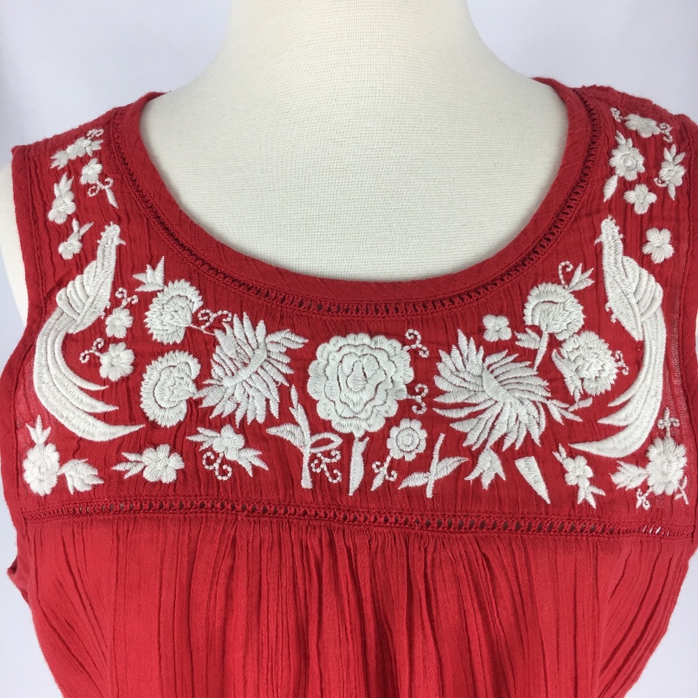 Lucky Brand Red Embroidered Peacock Tank Size M - Picture 4 of 8